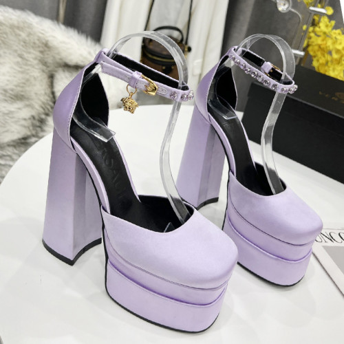 Versace Brand Womens Sandals Shoes Pumps Leather Big Size LA MEDUSA LEATHER PUMPS with 5cm High Platform and 15cm Heel Design  
