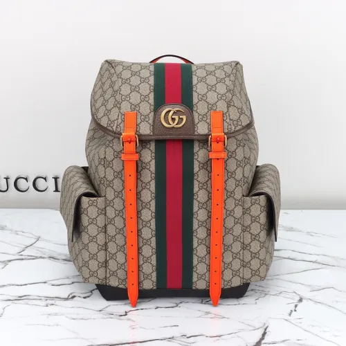 Gucci Womens Bags Backpacks Luxury Brand Ophidia medium backpack in beige and ebony GG Supreme  