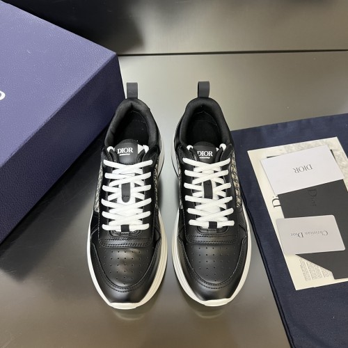 Dior Mens Shoes Luxury Sneakers B25 RUNNER SNEAKER Dior Gray and White Smooth Calfskin with Beige and Black Dior Oblique Jacquard with Original Box  