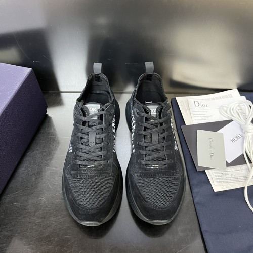 Dior Mens Shoes Luxury Sneakers B25 RUNNER SNEAKER Dior Gray and White Smooth Calfskin with Beige and Black Dior Oblique Jacquard with Original Box  