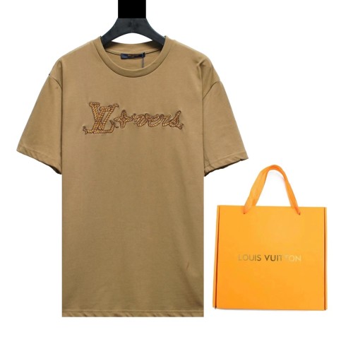 Louis Vuitton Luxury Brand Men Womens Short Sleeve T-Shirt Embroidered Signature Cotton T-Shirt   