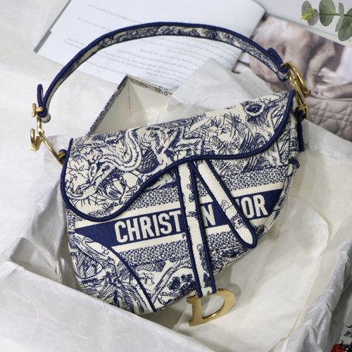 Dior Womens Mens Bag Saddle Bag Luxury Brand Design Fashion Type Shoulder Bags SADDLE BAG Blue Toile de Jouy Embroidery with Original Box M0446CTDT_M808