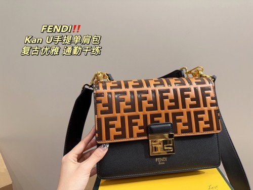 Fendi Womens Bags Shoulder Bags Handbags Luxury Brand FENDI Kan U leather bag with Original Box