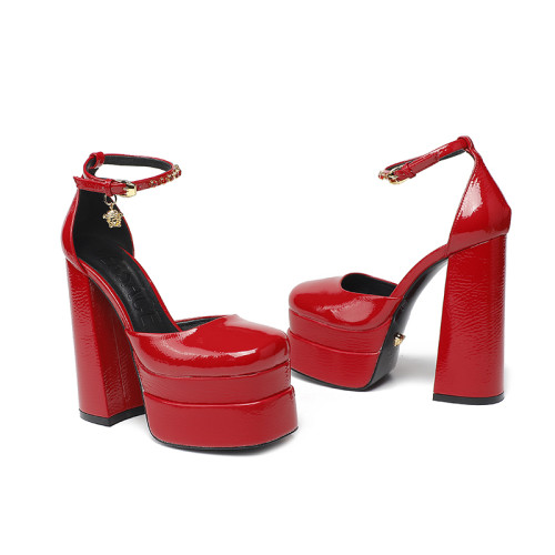 Versace Brand Womens Sandals Shoes Pumps Leather Big Size LA MEDUSA LEATHER PUMPS with 5cm High Platform and 15cm Heel Design  