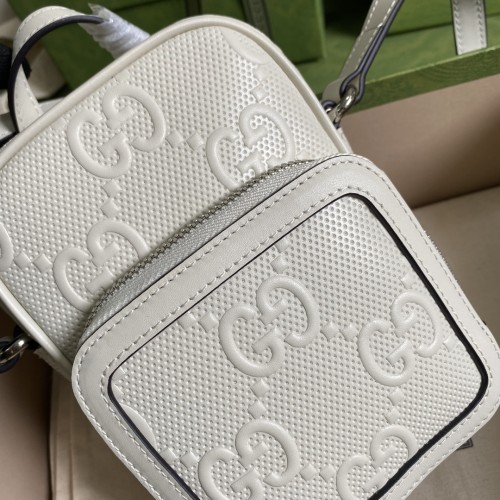 Gucci Womens Mens Bags Shoulder Bags Luxury Brand GG embossed mini bag in white leather with Original Box 658553 1W3AN 1000