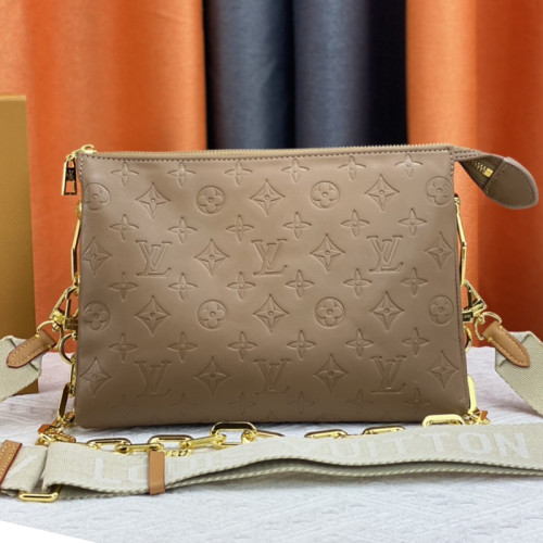 Louis Vuitton Womens Bags Messenger Shoulder Bags Luxury Brand COUSSIN PM M59277 with Original Box Taupe Monogram embossed puffy lambskin