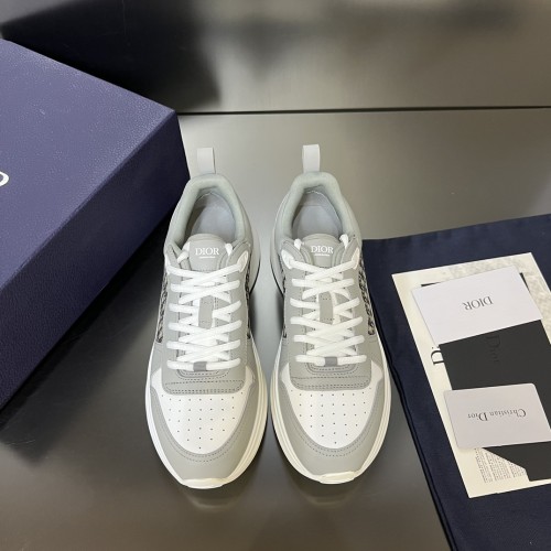 Dior Mens Shoes Luxury Sneakers B25 RUNNER SNEAKER Dior Gray and White Smooth Calfskin with Beige and Black Dior Oblique Jacquard with Original Box  