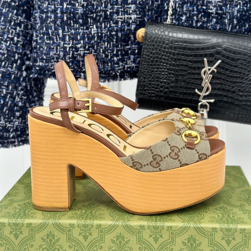 Gucci Womens Shoes Slippers 11cm High Heel Gucci Luxury Brand WOMEN'S HORSEBIT FLATFORM SANDAL with Original Box  