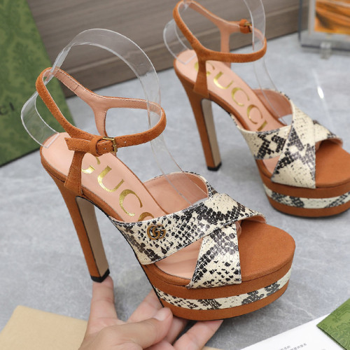 Gucci Womens Shoes Sandals 14cm Heel and 4.5cm Platform Luxury Brand with Original Box 719844 C9D00 9022 Women's Interlocking G studs sandal in leather Whatsapp 