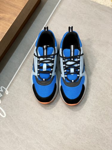 Dior Mens Shoes Sneakers Luxury Brand Breathable Design B22 SNEAKER Blue Technical Mesh with Light Blue Smooth Calfskin with Original Box 3SN231YRK_H568