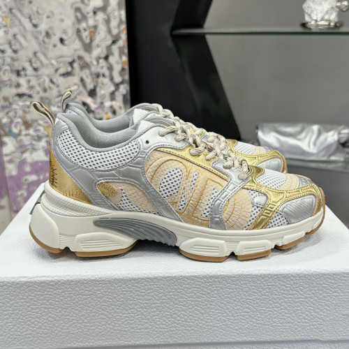 Dior Womens Shoes Sneakers Casual Luxury Brand Dior Chrono Sneaker Beige Mesh with Gold-Tone and Silver-Tone Laminated Leather-Effect Panels with Original Box KCK414TRL_S49G whatsapp 