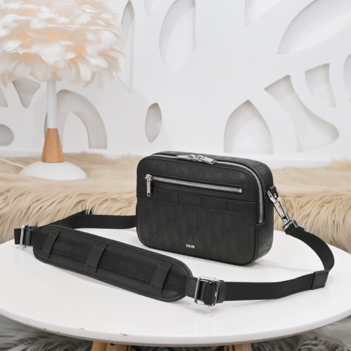 Dior Mens Bags Crossbody Bags SAFARI BAG WITH STRAP Black CD Diamond Canvas with Original Box  