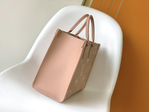 Louis Vuitton Womens Bags Handbags Luxury Brand Louis Vuitton M46286 OnTheGo MM Trianon Pink / Cream Embossed grained cowhide leather  