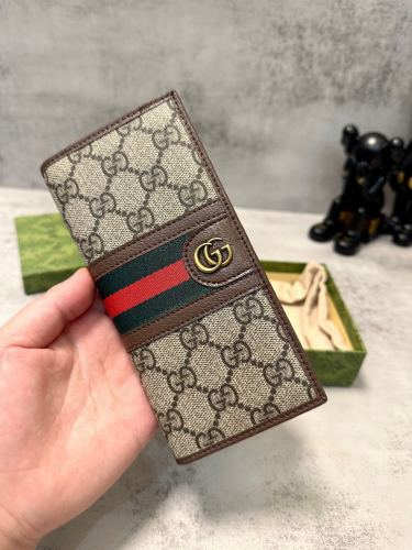 Gucci Mens Womens Unisex Wallet Ophidia GG Beige And Ebony Card-Holder With Web Detail In Gg Supreme Canvas Man Luxury Brand with Box