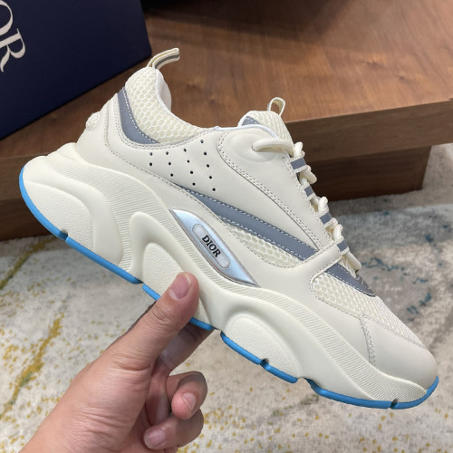 Dior Mens Shoes Sneakers Luxury Brand Breathable Design B22 SNEAKER Technical Mesh and Khaki Calfskin with Original Box  