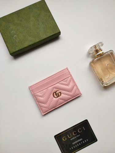 Gucci Womens Bag Wallets Card Holder Luxury Brand Black Leather GG Marmont Card Case with Original Box