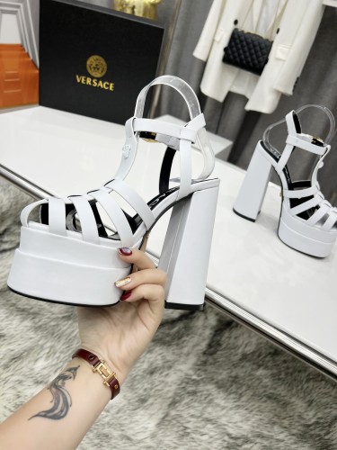 Versace Brand Womens Sandals Shoes Pumps Leather Big Size LA MEDUSA LEATHER PUMPS with 5cm High Platform and 15cm Heel Design  