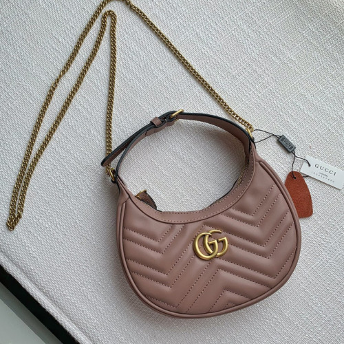 Gucci Womens Bags Shoulder HandBags Luxury Brand Gucci GG Marmont half-moon-shaped mini bag in leather with Original Box 699514 DTDHT 9022