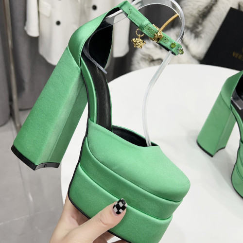 Versace Brand Womens Sandals Shoes Pumps Leather Big Size LA MEDUSA LEATHER PUMPS with 5cm High Platform and 15cm Heel Design  