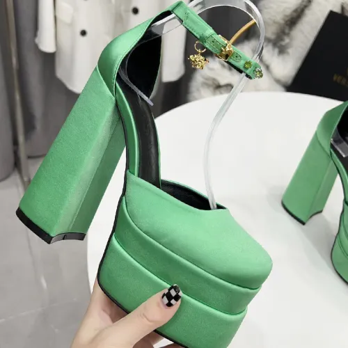 Versace Brand Womens Sandals Shoes Pumps Leather Big Size LA MEDUSA LEATHER PUMPS with 5cm High Platform and 15cm Heel Design  