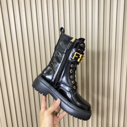 Fendi Womens Shoes Fashion Boots Luxury Brand Fendi Fendigraphy Black leather biker boots with Original Box 8T8355AKY6F1H1K