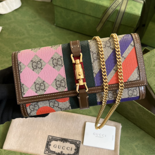 Gucci Womens Mens Bags Wallets Luxury Brand Gucci Jackie 1961 chain wallet with Original Box 652681 UQHEG 8309