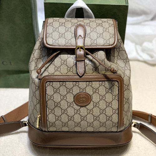 Gucci Womens Mens Fashion Bags Shoulder Backpacks Luxury Brand Backpack with Interlocking G in GG Supreme 674147 92THG 8563 with Original Box