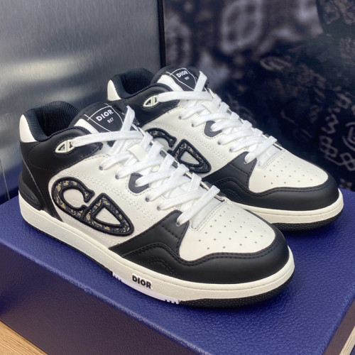Dior Mens Shoes Sneakers Luxury Brand Breathable Design B57 MID-TOP SNEAKER Black and White Smooth Calfskin with Beige and Black Dior Oblique Jacquard with Original Box  
