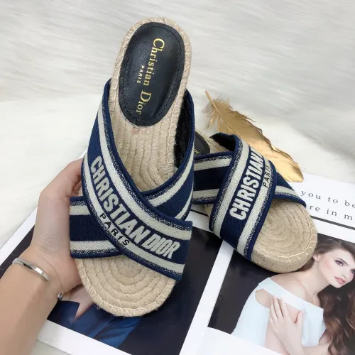 Dior Womens Shoes Slippers Dior Granville Espadrille Dior Oblique Embroidered Cotton with Original Box