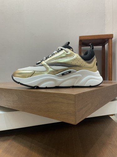 Dior Mens Shoes Sneakers Luxury Brand Breathable Design B22 SNEAKER White and Black Technical Mesh with Gold-Tone Laminated Calfskin with Original Box  