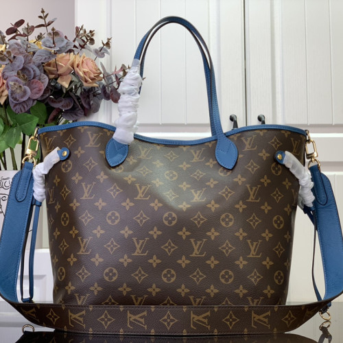 Louis Vuitton Womens Bags Handbags Luxury Brand Fashion Type LV Neverfull Bandouliére MM Inside Out Monogram/Blue  
