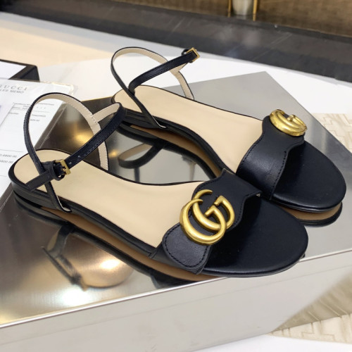 Gucci Womens Shoes Slippers Sandals Summer Design Luxury Brand Black Leather Sandal with Original Box 453379 A3N00 1000
