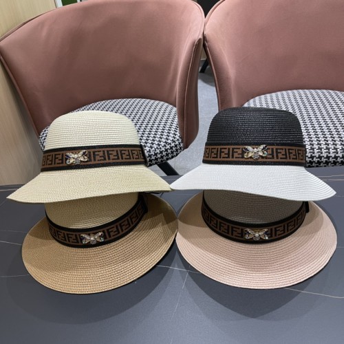 Fendi Womens Bucket Hat Straw Hat Luxury Brand Design Fendi Cap with Original Box  