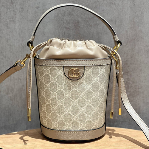 Gucci Womens Bags Shoulder Handbags Luxury Brand Ophidia mini bucket bag in Beige GG Supreme Fabric  