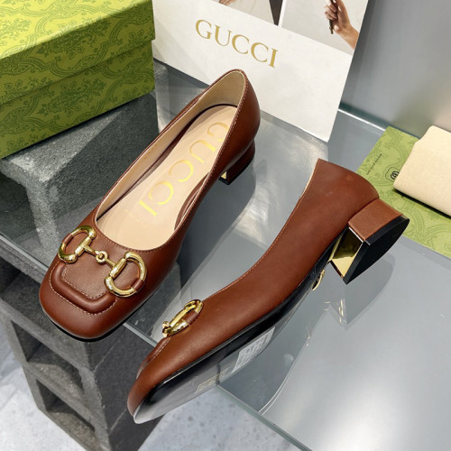 Gucci Womens Shoes Pumps Luxury Brand Women's Low-Heel Pump With Horsebit In Leather 2.5cm Heel with Original Box 694855 BNC00 5815