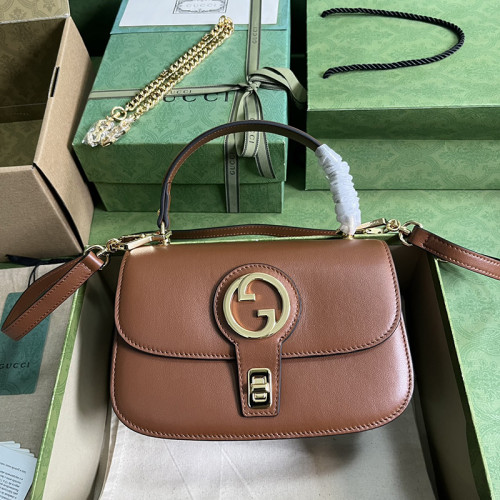 Gucci Womens Bags Shoulder Messenger Bag Luxury Brand Gucci Blondie small top handle bag in brown leather with Original Box  