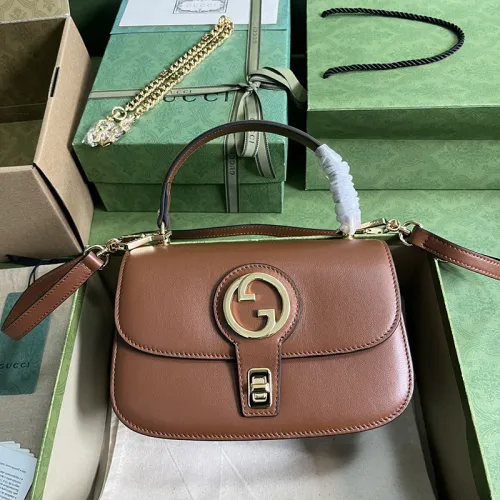 Gucci Womens Bags Shoulder Messenger Bag Luxury Brand Gucci Blondie small top handle bag in brown leather with Original Box  