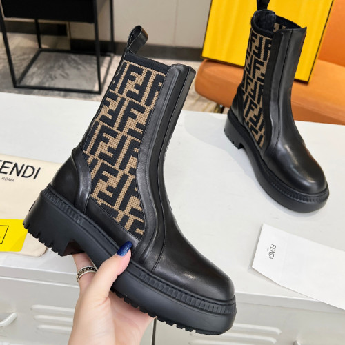 Fendi Womens Shoes Fashion Boots Luxury Brand Fendi Fendigraphy Black leather biker boots with Original Box 8T8355AKY6F1H1K