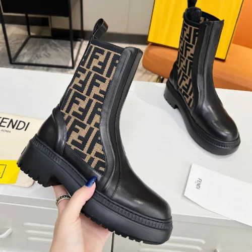 Fendi Womens Shoes Fashion Boots Luxury Brand Fendi Fendigraphy Black leather biker boots with Original Box 8T8355AKY6F1H1K