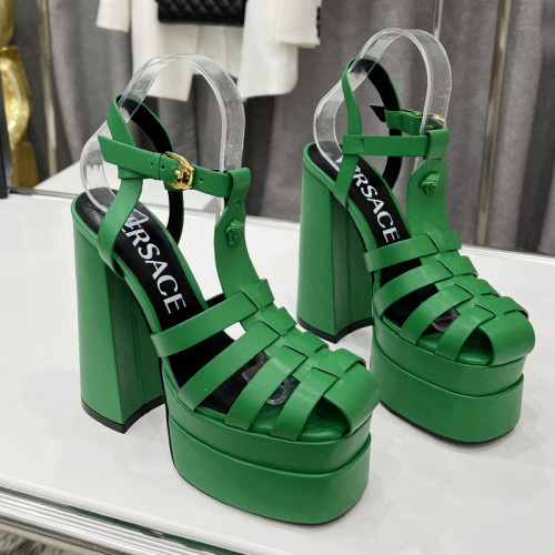 Versace Brand Womens Sandals Shoes Pumps Leather Big Size LA MEDUSA LEATHER PUMPS with 5cm High Platform and 15cm Heel Design  