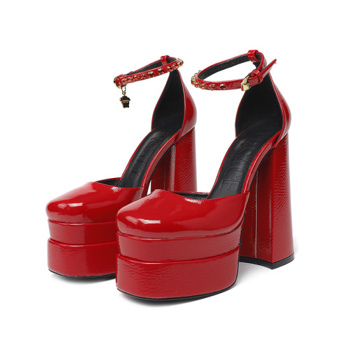 Versace Brand Womens Sandals Shoes Pumps Leather Big Size LA MEDUSA LEATHER PUMPS with 5cm High Platform and 15cm Heel Design  