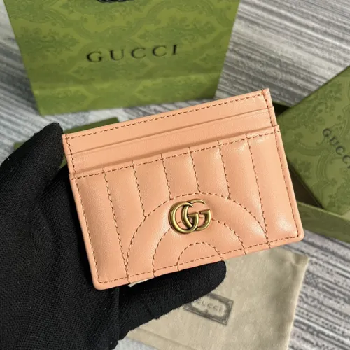 Gucci Womens Bag Wallets Card Holder Luxury Brand GG Marmont matelassé card case in peach leather with Original Box