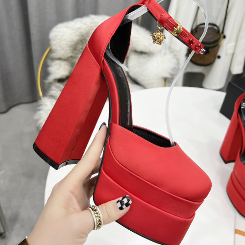 Versace Brand Womens Sandals Shoes Pumps Leather Big Size LA MEDUSA LEATHER PUMPS with 5cm High Platform and 15cm Heel Design  
