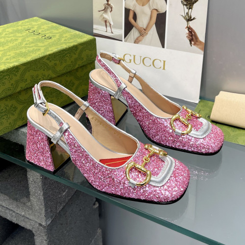 Gucci Womens Shoes Sandals Summer Design Luxury Brand Women's mid-heel slingback with Horsebit in leather with Original Box Whatsapp 