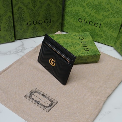 Gucci Womens Bag Wallets Card Holder Luxury Brand Black Leather GG Marmont Card Case with Original Box