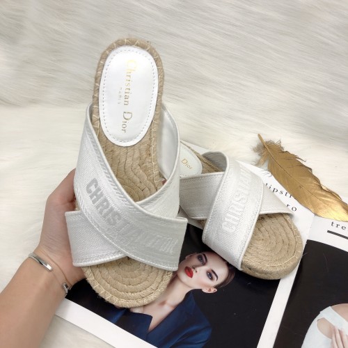 Dior Womens Shoes Slippers Dior Granville Espadrille Dior Oblique Embroidered Cotton with Original Box