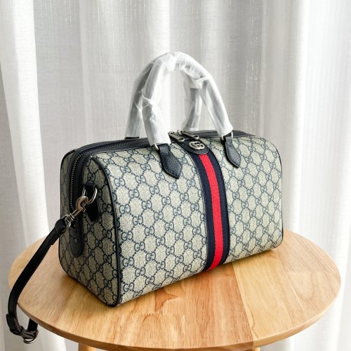Gucci Mens Womens Bags Handbags Keepall Design Luxury Brand Ophidia medium top handle bag in blue and beige canvas 772065 96IWN 4076 without Original Box
