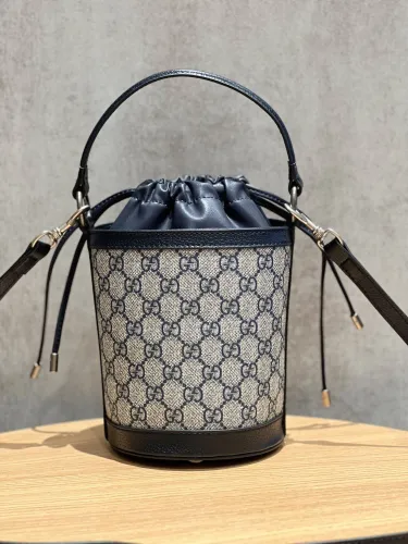 Gucci Womens Bags Shoulder Handbags Luxury Brand Ophidia mini bucket bag in Beige GG Supreme Fabric  