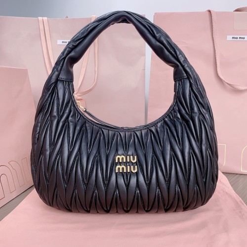 MiuMiu Womens Fashion Handbags Shoulder Bag Leather Luxury Brand Miu Miu Wander Matelasse Nappa Leather Hobo Bag  
