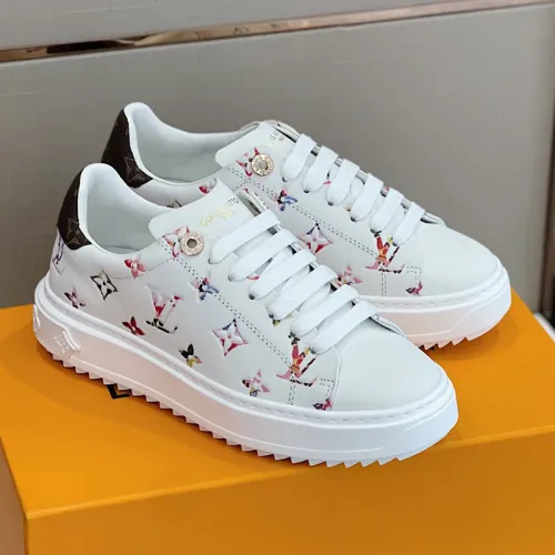 Louis Vuitton Women Shoes Sneakers Lace-Up Luxury Brand Fashion TIME OUT SNEAKER White Monogram-embossed lambskin with Original Box 1AAOSP
